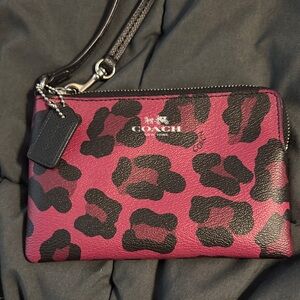 Coach Fuchsia and Black Animal Print Wristlet